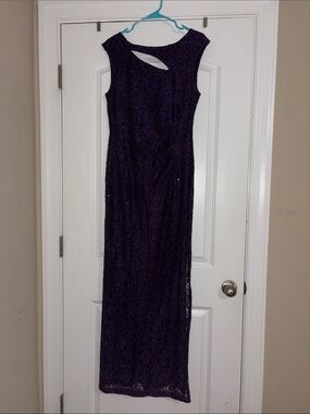 connected apparel Purple Lace Maxi Dress with Keyhole Neckline